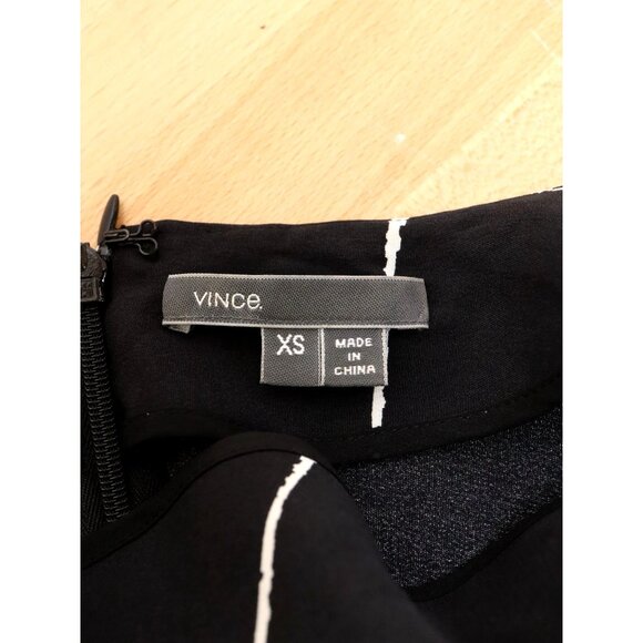 VINCE. Black and White Windowpane 100% Silk Shift Dress with Pockets - Picture 5 of 7